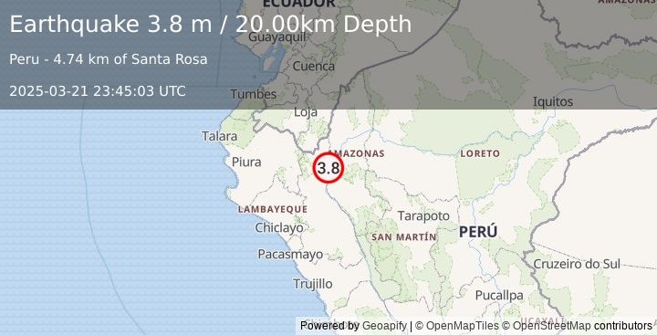 Earthquake NORTHERN PERU (3.8 m) (2025-03-21 23:45:03 UTC)