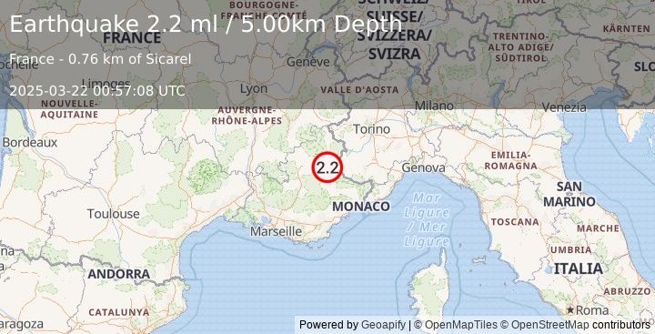 Earthquake FRANCE (2.2 ml) (2025-03-22 00:57:08 UTC)