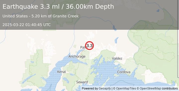 Earthquake SOUTHERN ALASKA (3.3 ml) (2025-03-22 01:40:45 UTC)