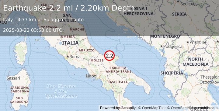 Earthquake SOUTHERN ITALY (2.2 ml) (2025-03-22 03:53:00 UTC)