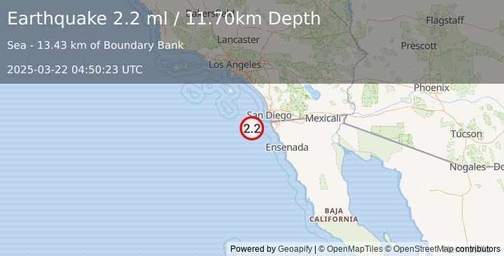 Earthquake OFFSHORE BAJA CALIFORNIA, MEXICO (2.2 ml) (2025-03-22 04:50:23 UTC)