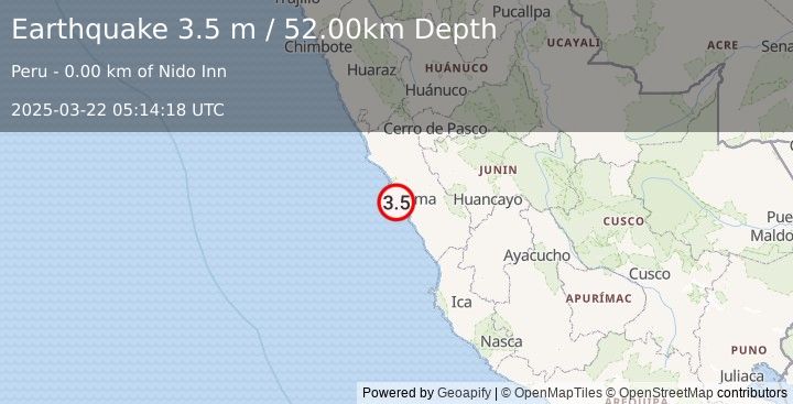 Earthquake NEAR COAST OF CENTRAL PERU (3.5 m) (2025-03-22 05:14:18 UTC)