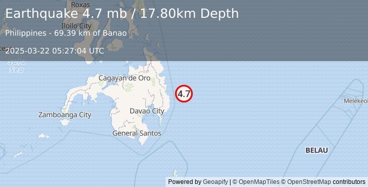 Earthquake PHILIPPINE ISLANDS REGION (4.7 mb) (2025-03-22 05:27:04 UTC)