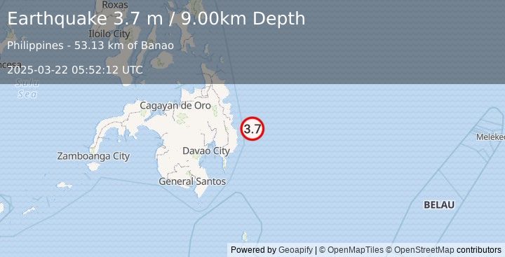 Earthquake PHILIPPINE ISLANDS REGION (3.7 m) (2025-03-22 05:52:12 UTC)