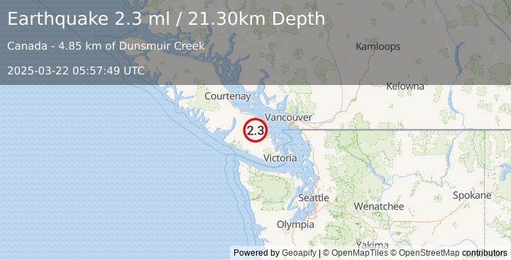 Earthquake VANCOUVER ISLAND, CANADA REGION (2.3 ml) (2025-03-22 05:57:49 UTC)