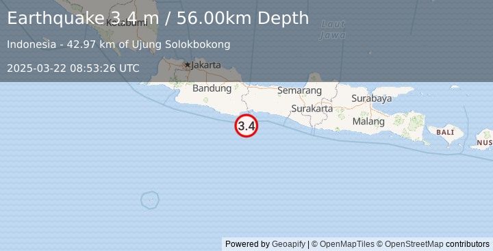 Earthquake JAVA, INDONESIA (3.4 m) (2025-03-22 08:53:26 UTC)