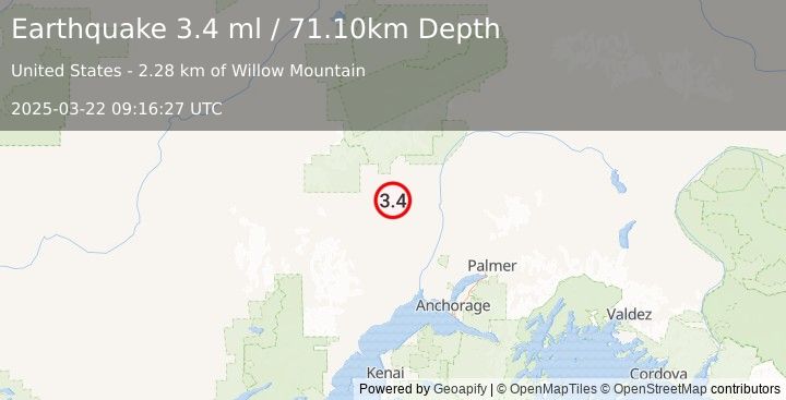 Earthquake CENTRAL ALASKA (3.4 ml) (2025-03-22 09:16:27 UTC)