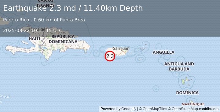 Earthquake PUERTO RICO (2.3 md) (2025-03-22 10:11:15 UTC)