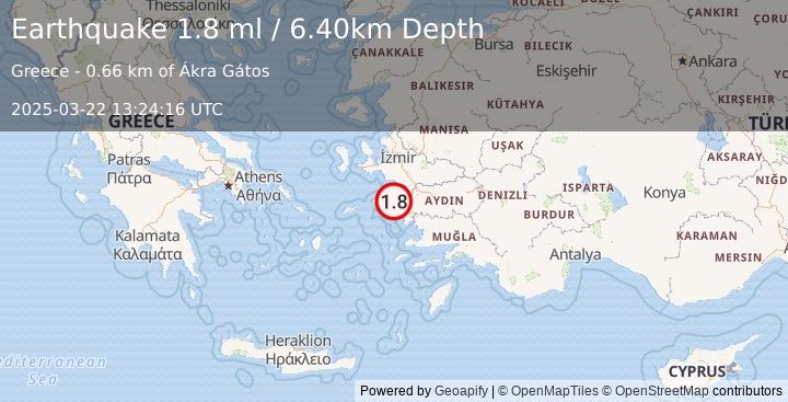 Earthquake WESTERN TURKEY (1.8 ml) (2025-03-22 13:24:16 UTC)