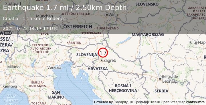 Earthquake CROATIA (1.7 ml) (2025-03-22 14:17:17 UTC)