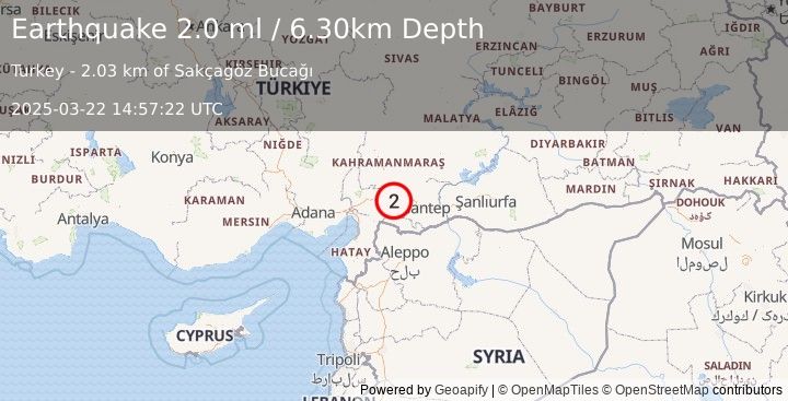 Earthquake CENTRAL TURKEY (2.0 ml) (2025-03-22 14:57:22 UTC)