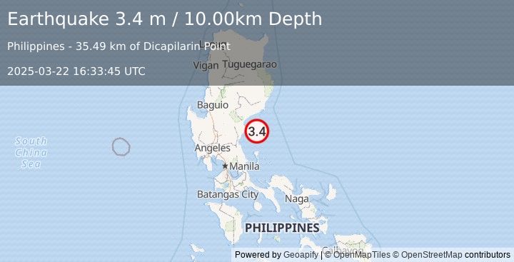 Earthquake LUZON, PHILIPPINES (3.4 m) (2025-03-22 16:33:45 UTC)