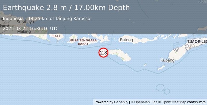 Earthquake SUMBAWA REGION, INDONESIA (2.8 m) (2025-03-22 16:36:16 UTC)