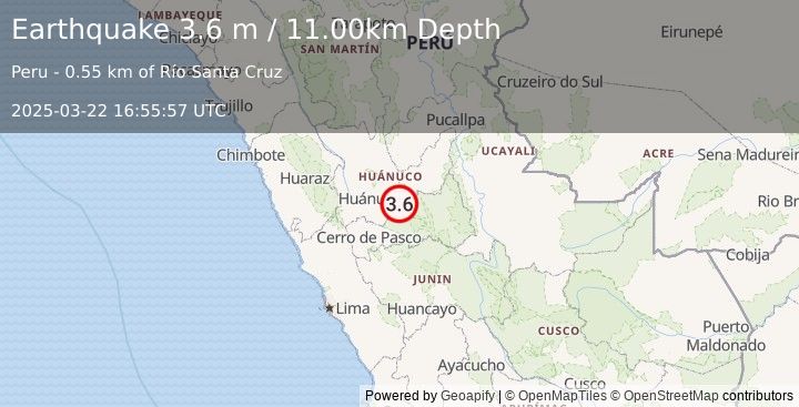 Earthquake CENTRAL PERU (3.6 m) (2025-03-22 16:55:57 UTC)