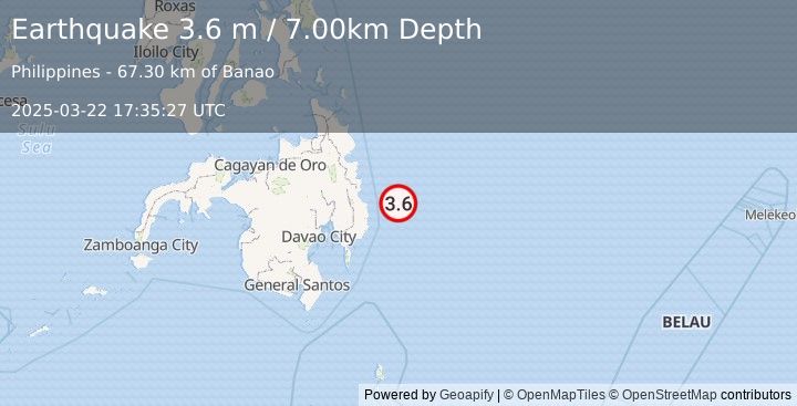 Earthquake PHILIPPINE ISLANDS REGION (3.6 m) (2025-03-22 17:35:27 UTC)