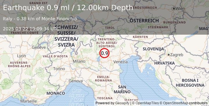 Earthquake NORTHERN ITALY (0.9 ml) (2025-03-22 19:09:34 UTC)