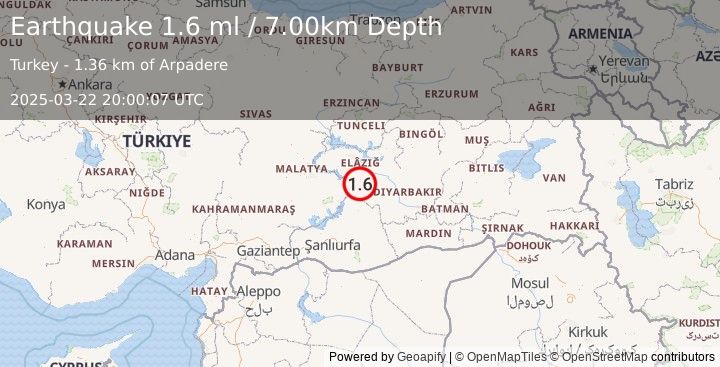 Earthquake EASTERN TURKEY (1.6 ml) (2025-03-22 20:00:07 UTC)