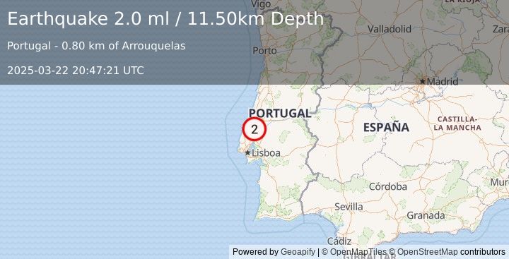 Earthquake PORTUGAL (2.0 ml) (2025-03-22 20:47:21 UTC)