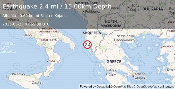 Earthquake ALBANIA (2.4 ml) (2025-03-23 02:55:08 UTC)