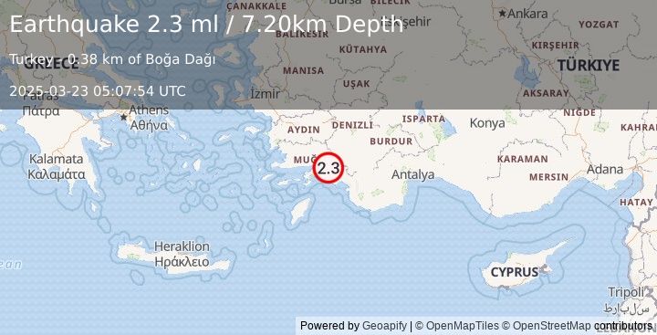 Earthquake WESTERN TURKEY (2.3 ml) (2025-03-23 05:07:54 UTC)