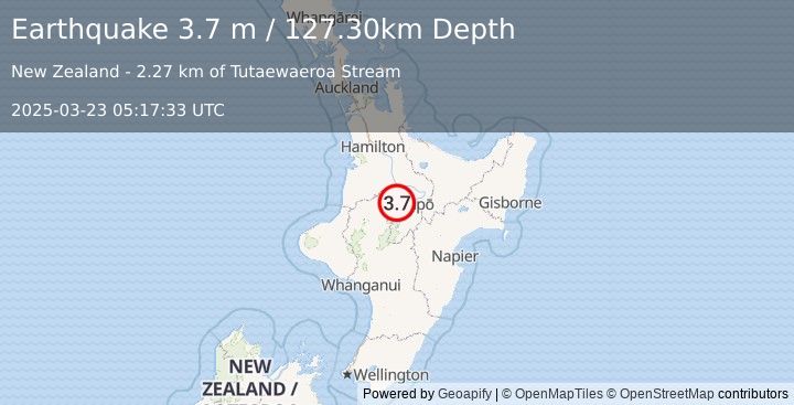 Earthquake NORTH ISLAND OF NEW ZEALAND (3.7 m) (2025-03-23 05:17:33 UTC)