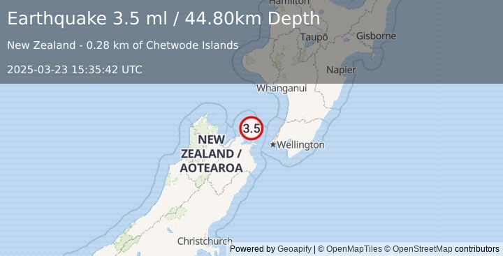 Earthquake COOK STRAIT, NEW ZEALAND (3.5 ml) (2025-03-23 15:35:42 UTC)