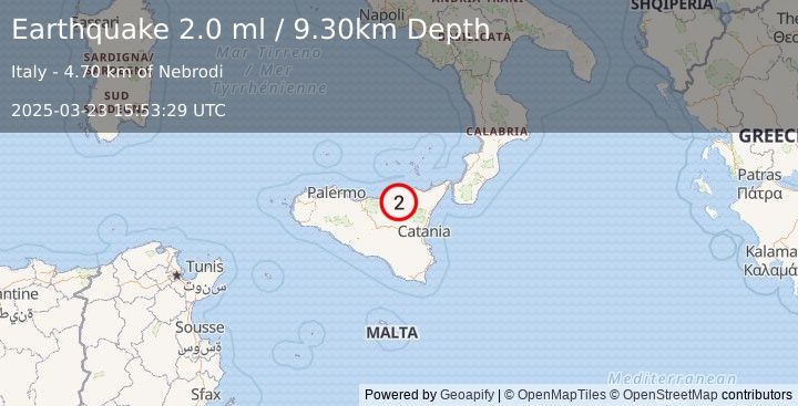 Earthquake SICILY, ITALY (2.0 ml) (2025-03-23 15:53:29 UTC)