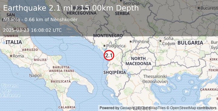 Earthquake ALBANIA (2.1 ml) (2025-03-23 16:08:02 UTC)