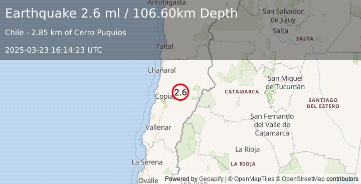 Earthquake ATACAMA, CHILE (2.6 ml) (2025-03-23 16:14:23 UTC)