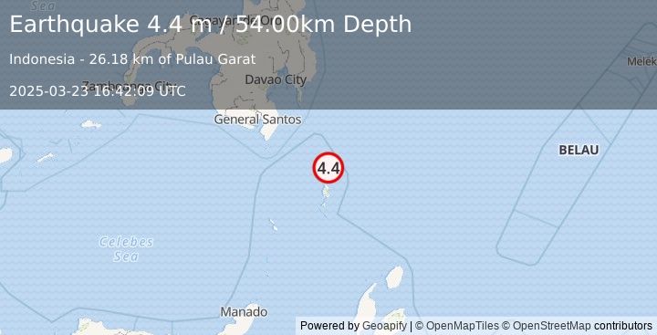 Earthquake KEPULAUAN TALAUD, INDONESIA (4.4 m) (2025-03-23 16:42:09 UTC)