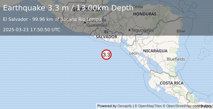 Earthquake OFFSHORE EL SALVADOR (3.3 m) (2025-03-23 17:50:50 UTC)