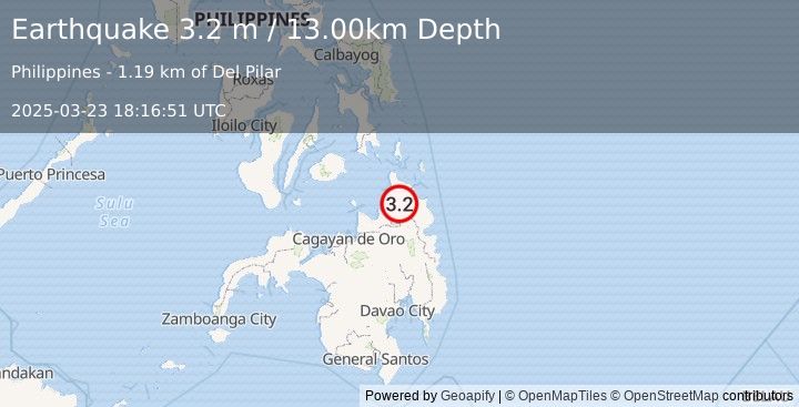 Earthquake MINDANAO, PHILIPPINES (3.2 m) (2025-03-23 18:16:51 UTC)