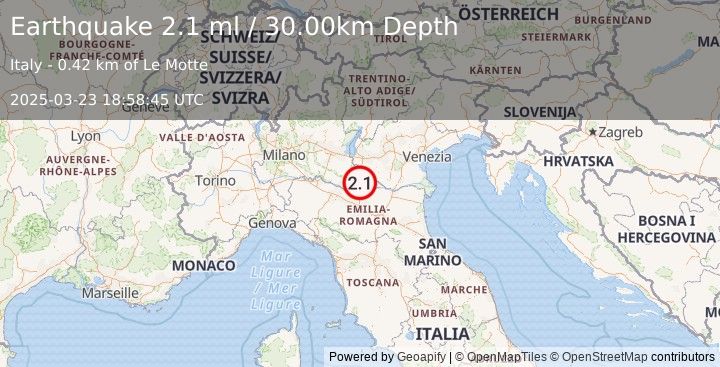 Earthquake NORTHERN ITALY (2.1 ml) (2025-03-23 18:58:45 UTC)