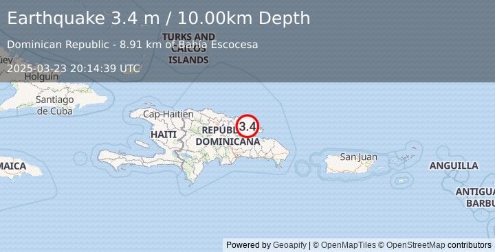 Earthquake DOMINICAN REPUBLIC REGION (3.4 m) (2025-03-23 20:14:39 UTC)