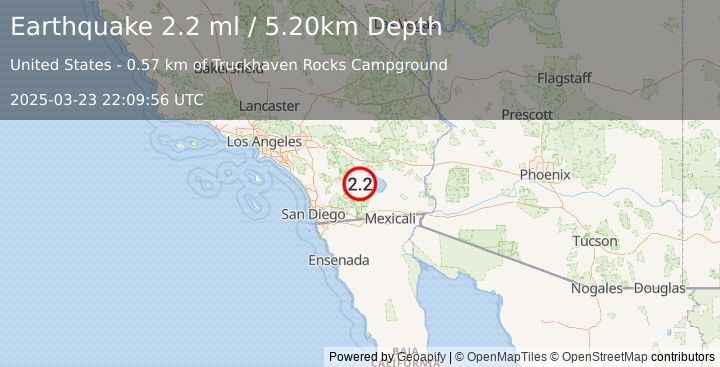 Earthquake SOUTHERN CALIFORNIA (2.2 ml) (2025-03-23 22:09:56 UTC)