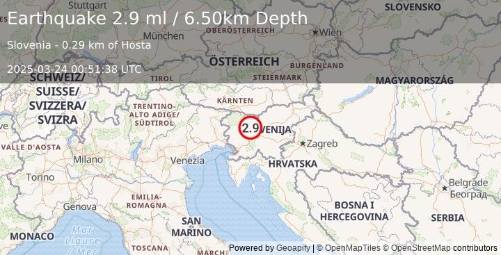 Earthquake SLOVENIA (2.9 ml) (2025-03-24 00:51:38 UTC)