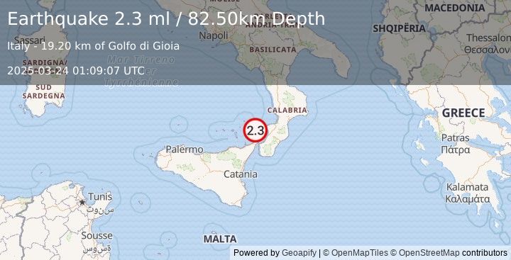 Earthquake SICILY, ITALY (2.3 ml) (2025-03-24 01:09:07 UTC)