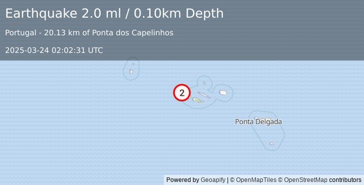 Earthquake AZORES ISLANDS, PORTUGAL (2.0 ml) (2025-03-24 02:02:31 UTC)