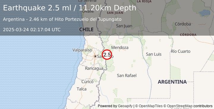 Earthquake MENDOZA, ARGENTINA (2.5 ml) (2025-03-24 02:17:04 UTC)