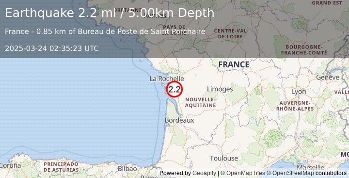 Earthquake FRANCE (2.2 ml) (2025-03-24 02:35:23 UTC)