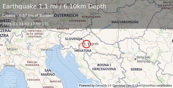 Earthquake CROATIA (1.1 ml) (2025-03-24 03:17:50 UTC)