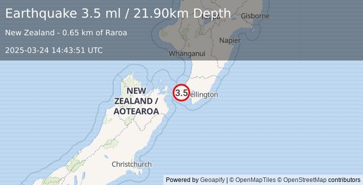 Earthquake COOK STRAIT, NEW ZEALAND (3.5 ml) (2025-03-24 14:43:51 UTC)