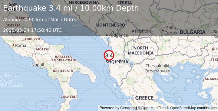 Earthquake ALBANIA (2.8 ml) (2025-03-24 17:58:51 UTC)