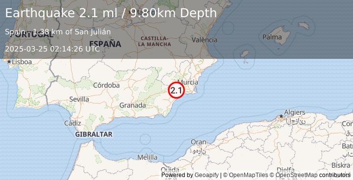 Earthquake SPAIN (2.1 ml) (2025-03-25 02:14:26 UTC)