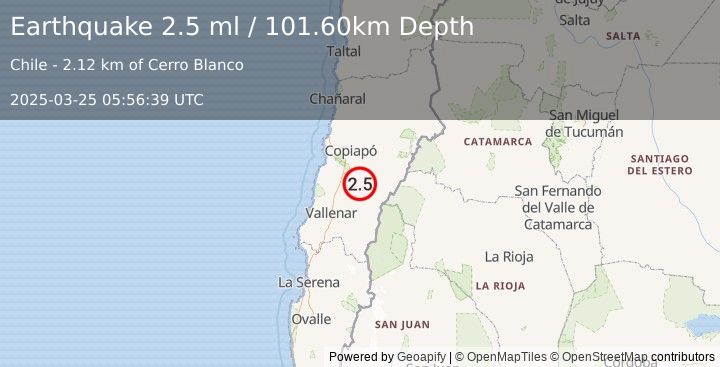 Earthquake ATACAMA, CHILE (2.5 ml) (2025-03-25 05:56:39 UTC)