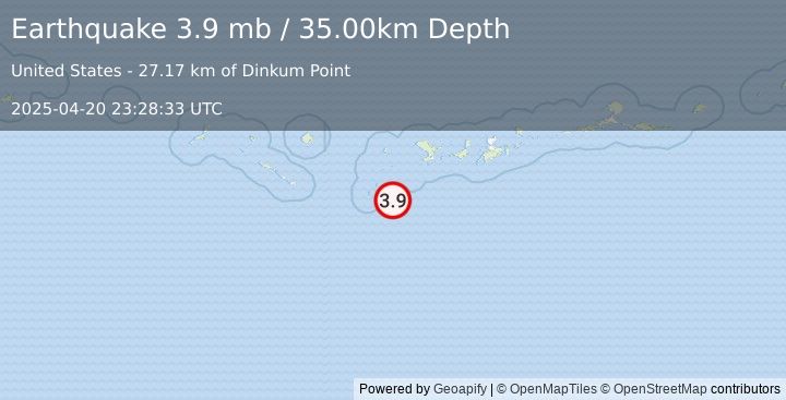 Earthquake ANDREANOF ISLANDS, ALEUTIAN IS. (3.9 mb) (2025-04-20 23:28:33 UTC)