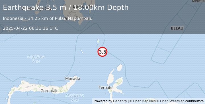 Earthquake KEPULAUAN TALAUD, INDONESIA (3.5 m) (2025-04-22 06:31:36 UTC)