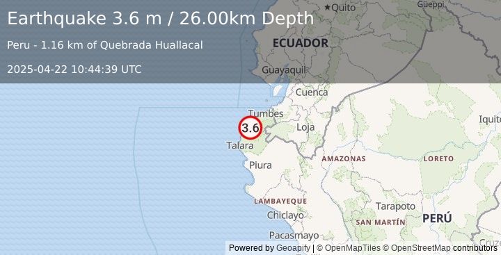 Earthquake PERU-ECUADOR BORDER REGION (3.6 m) (2025-04-22 10:44:39 UTC)