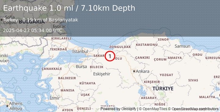 Earthquake WESTERN TURKEY (1.0 ml) (2025-04-23 05:34:00 UTC)