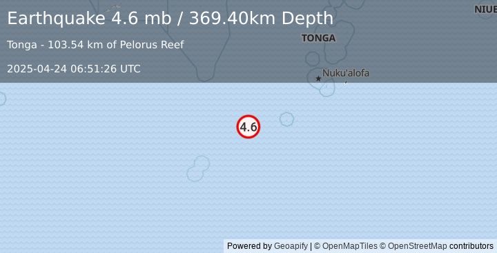 Earthquake SOUTH OF FIJI ISLANDS (4.6 mb) (2025-04-24 06:51:26 UTC)